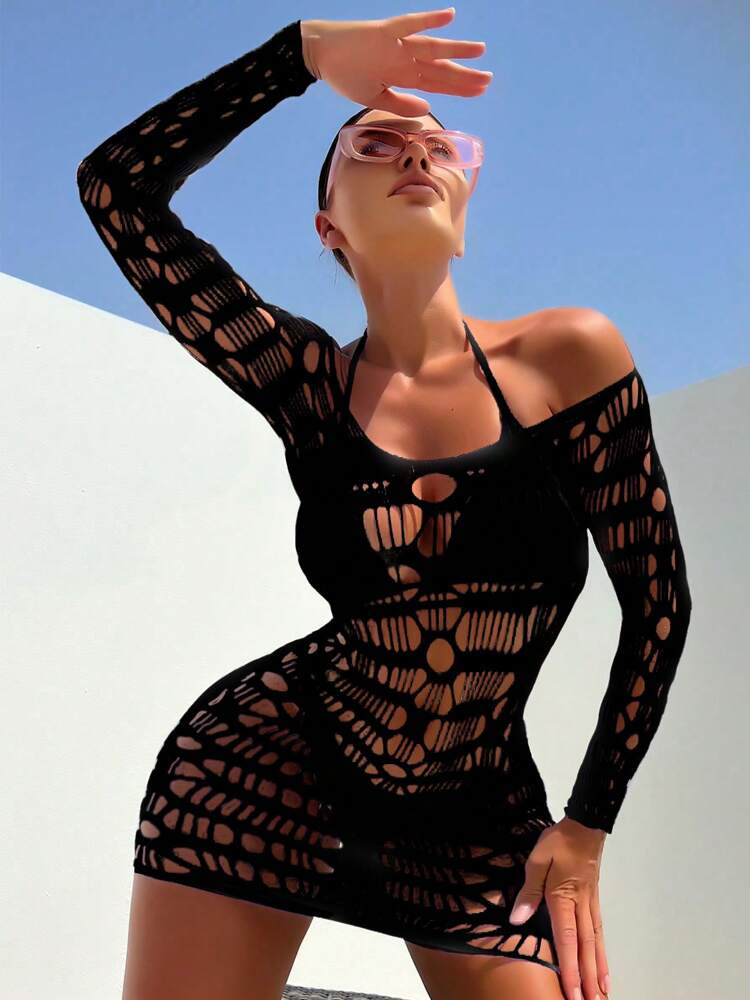 Swim SXY Women'S Hollow Design Long Sleeve Cover Up Music Festival,Summer Beach