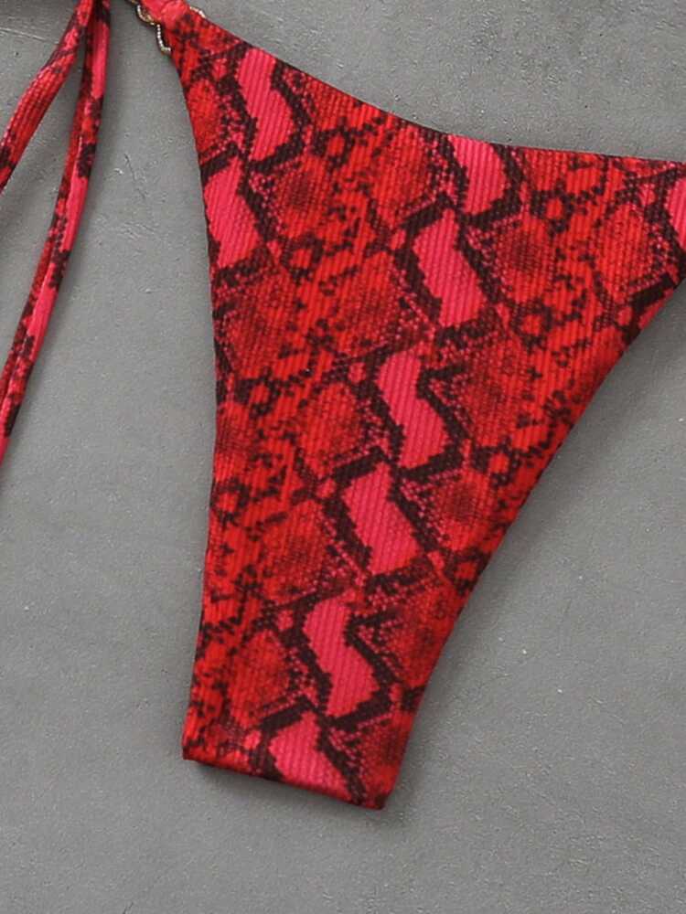 Swim Vcay 2pcs/Set Women Beach Random Floral Print Halter Triangle Bikini Top And Side Tie Bottom Set, Summer