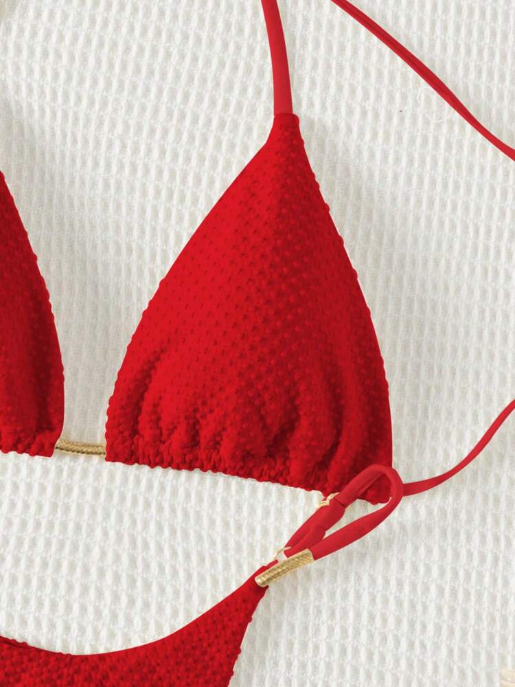 Swim 2025 Women Summer Beach Solid Color Halter Tie Sexy Bikini Swimwear Set