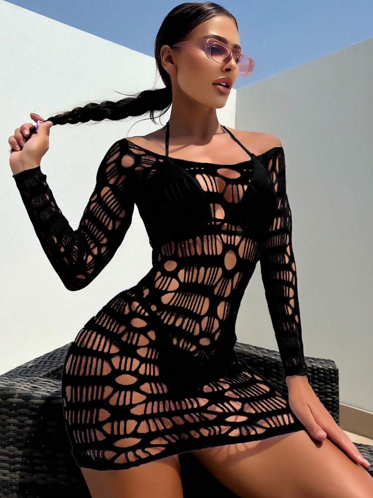 Swim SXY Women'S Hollow Design Long Sleeve Cover Up Music Festival,Summer Beach